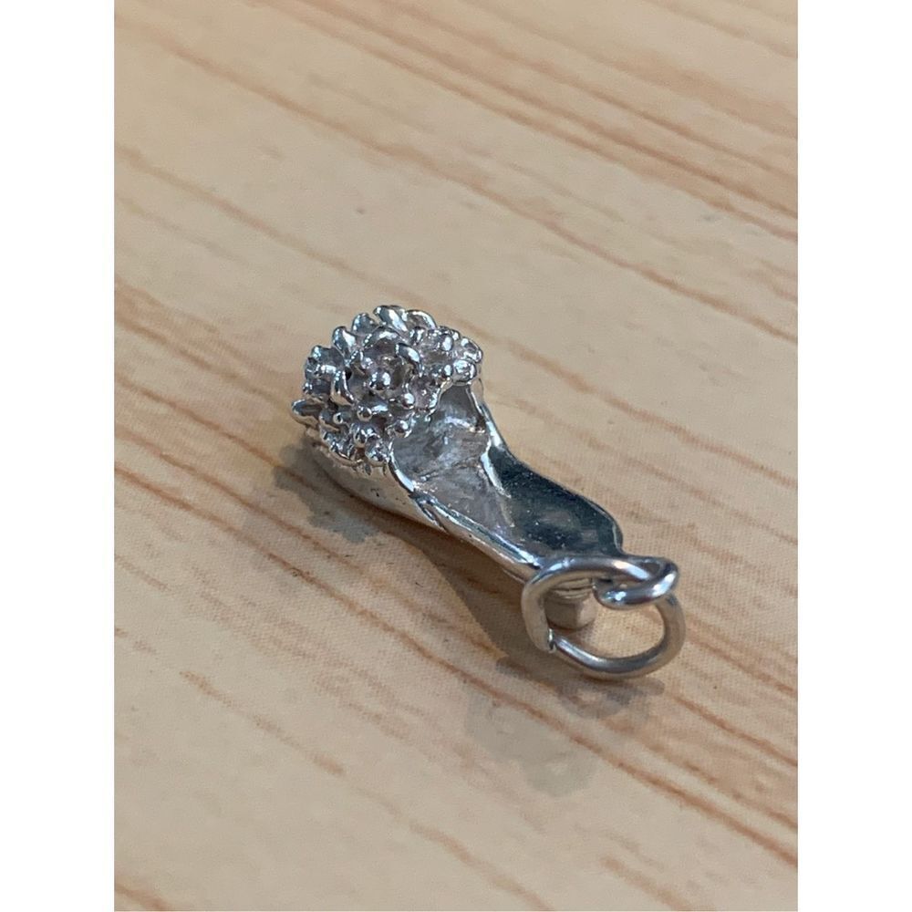 .925 Vintage High Heel Slipper with Pom Pom Sterling Silver Jewelry Charm